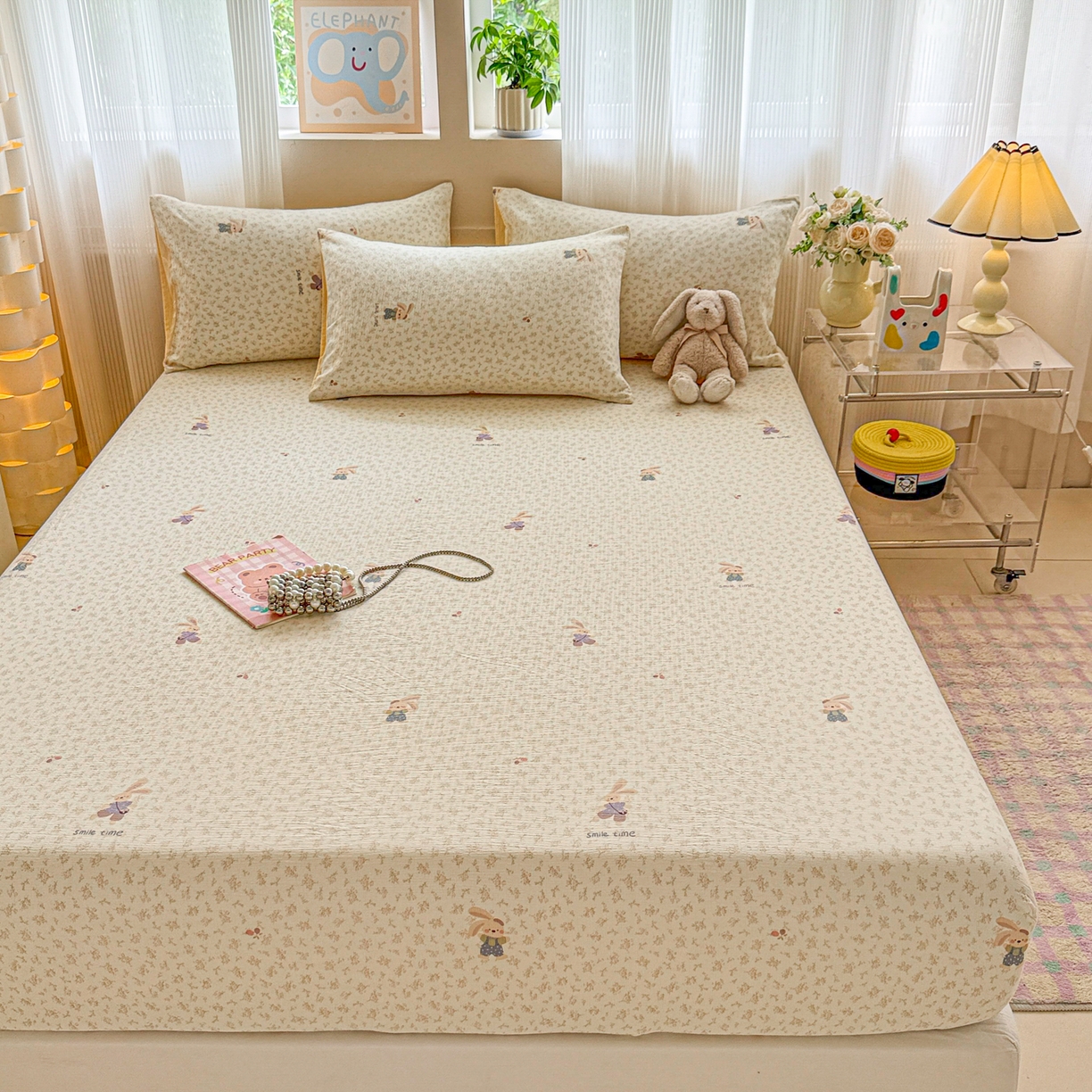 91家纺网 家纺一手货源 找家纺 丽美人家纺 2026新款A类柔软双层皱皱纱印花单床笠床笠单件 乐园