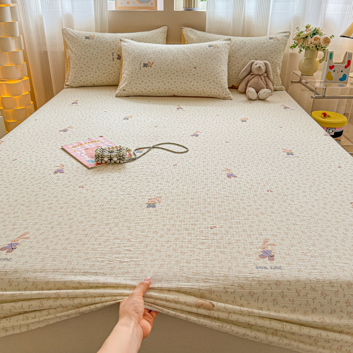 91家纺网 家纺一手货源 找家纺 丽美人家纺 2026新款A类柔软双层皱皱纱印花单床笠床笠单件 乐园