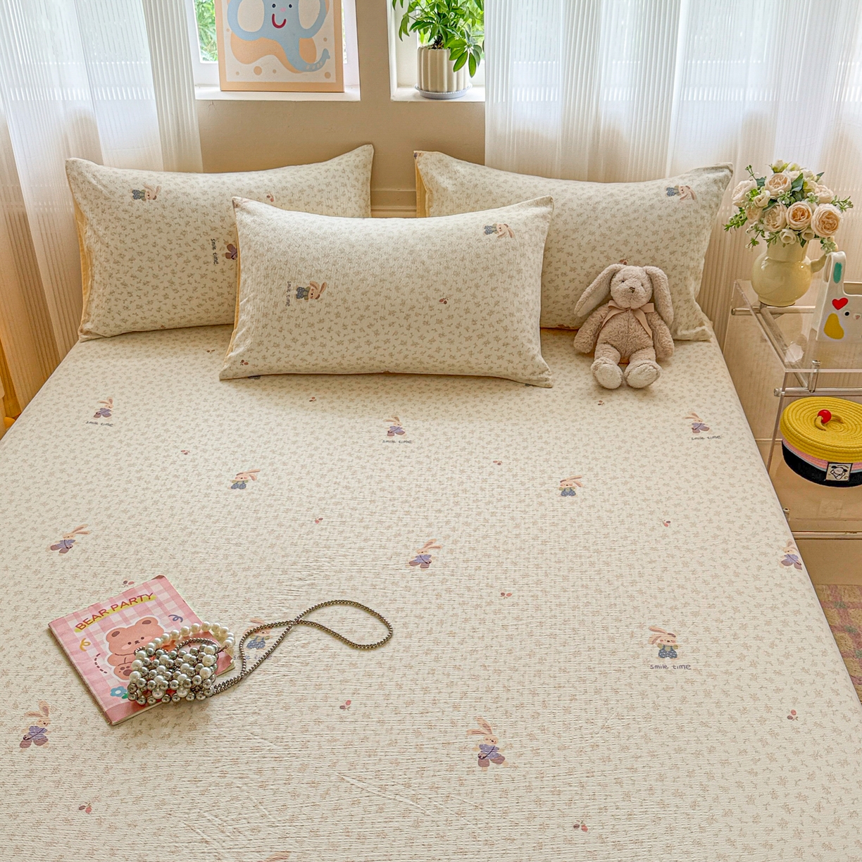 91家纺网 家纺一手货源 找家纺 丽美人家纺 2026新款A类柔软双层皱皱纱印花单床笠床笠单件 乐园