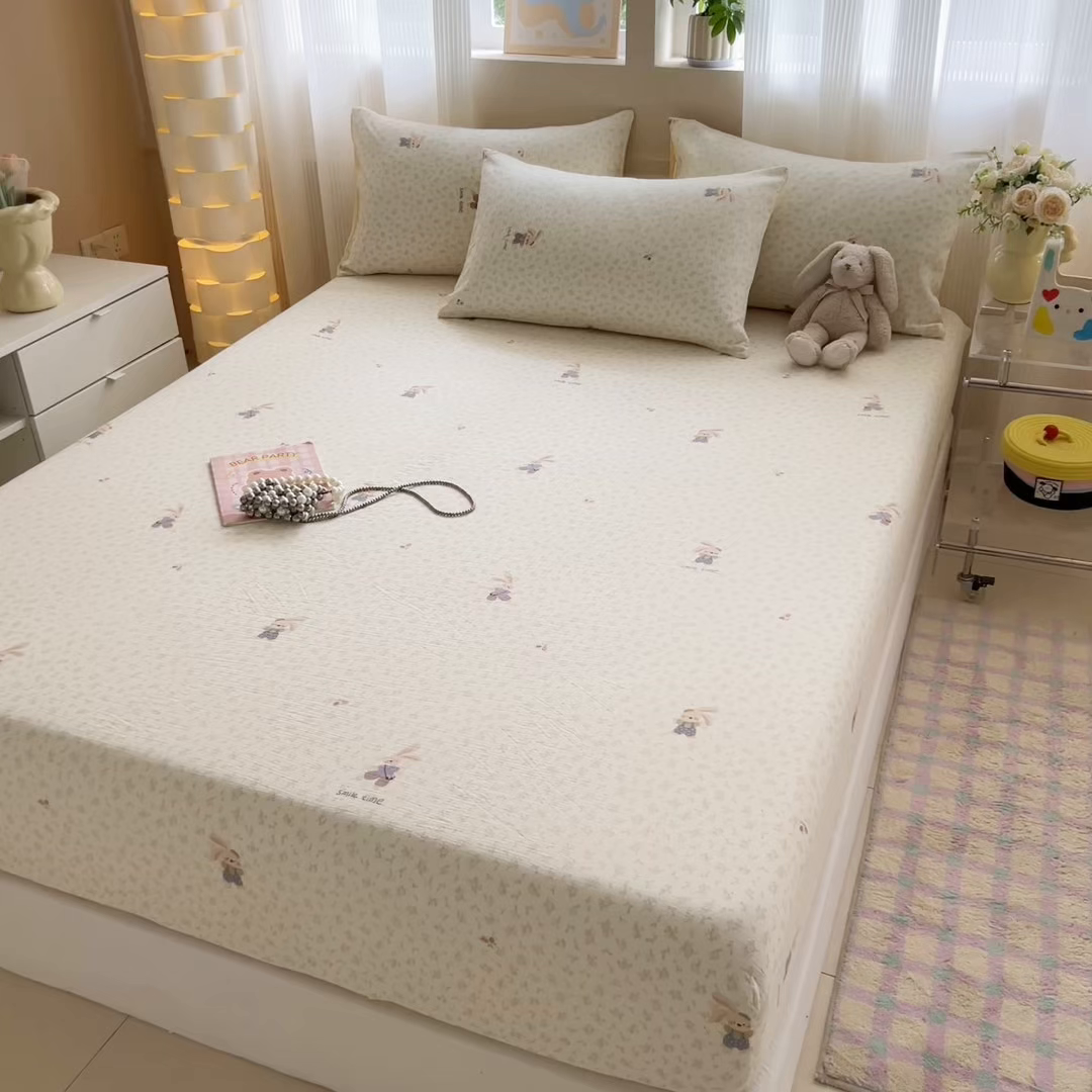 91家纺网 家纺一手货源 找家纺 丽美人家纺 2026新款A类柔软双层皱皱纱印花单床笠床笠单件 乐园