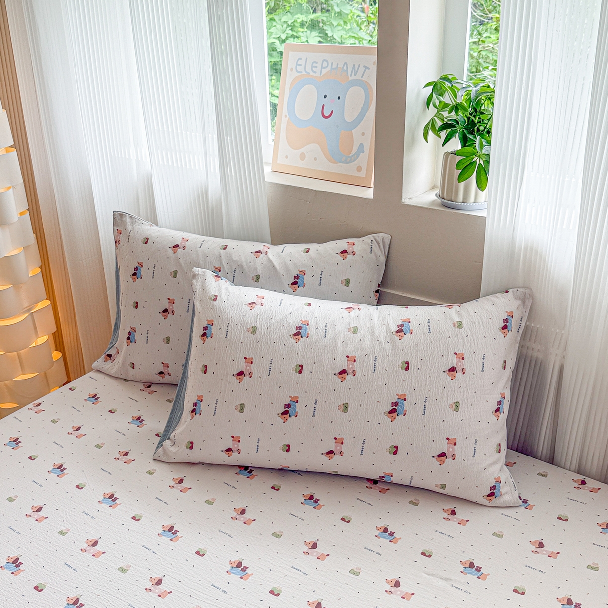 91家纺网 家纺一手货源 找家纺 丽美人家纺 2026新款A类柔软双层皱皱纱印花单床笠床笠单件 洛洛小狗