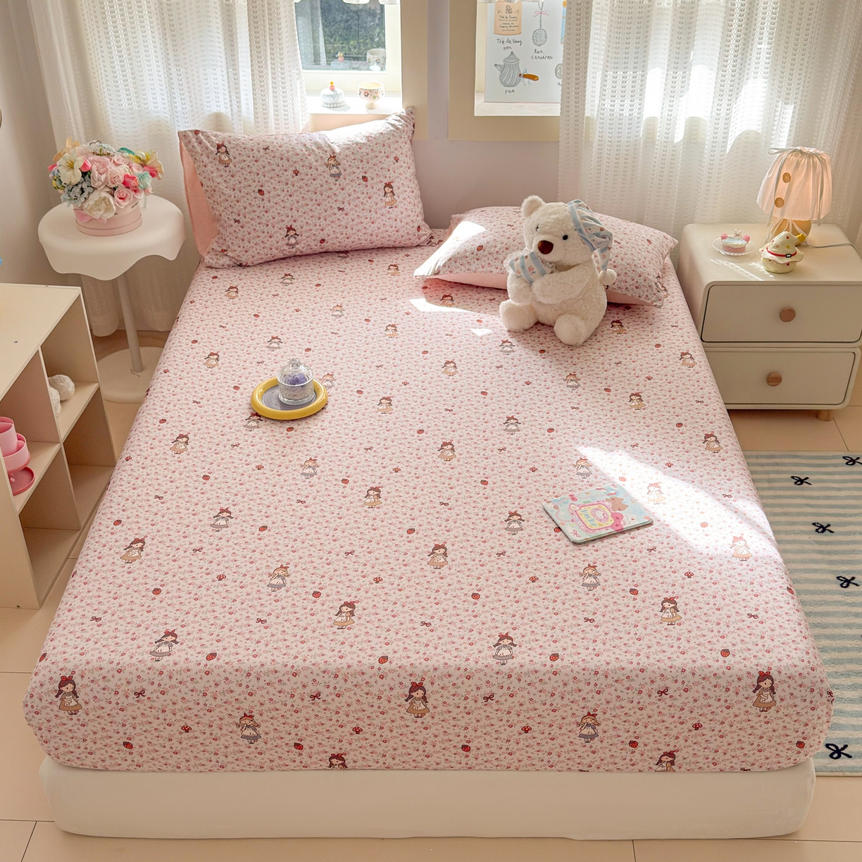 91家纺网 家纺一手货源 找家纺 丽美人家纺 2026新款A类柔软双层皱皱纱印花单床笠床笠单件 玛丽