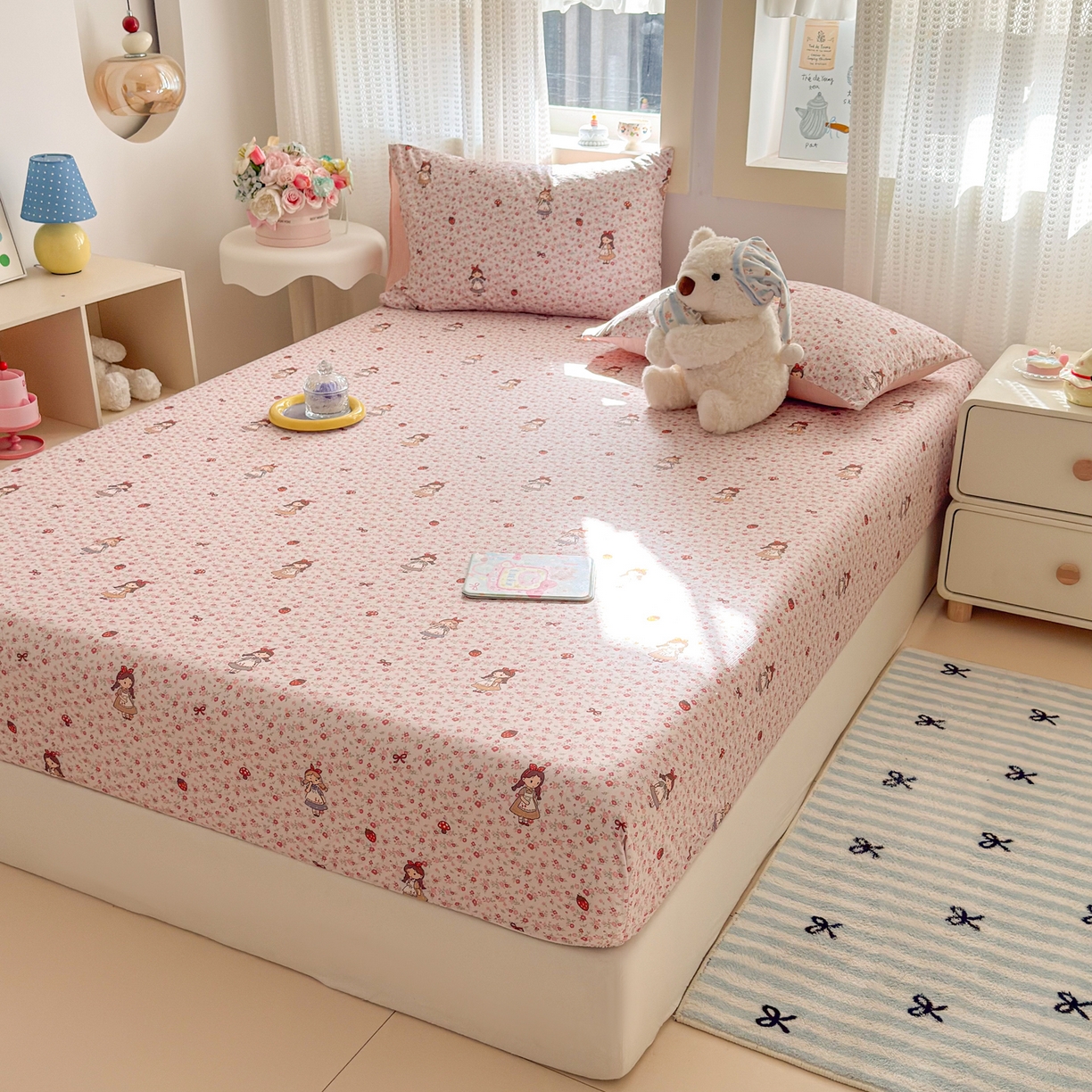 91家纺网 家纺一手货源 找家纺 丽美人家纺 2026新款A类柔软双层皱皱纱印花单床笠床笠单件 玛丽