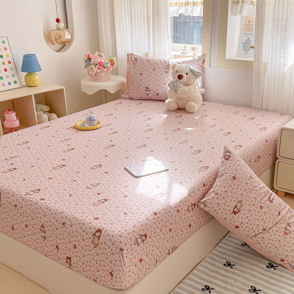 91家纺网 家纺一手货源 找家纺 丽美人家纺 2026新款A类柔软双层皱皱纱印花单床笠床笠单件 玛丽