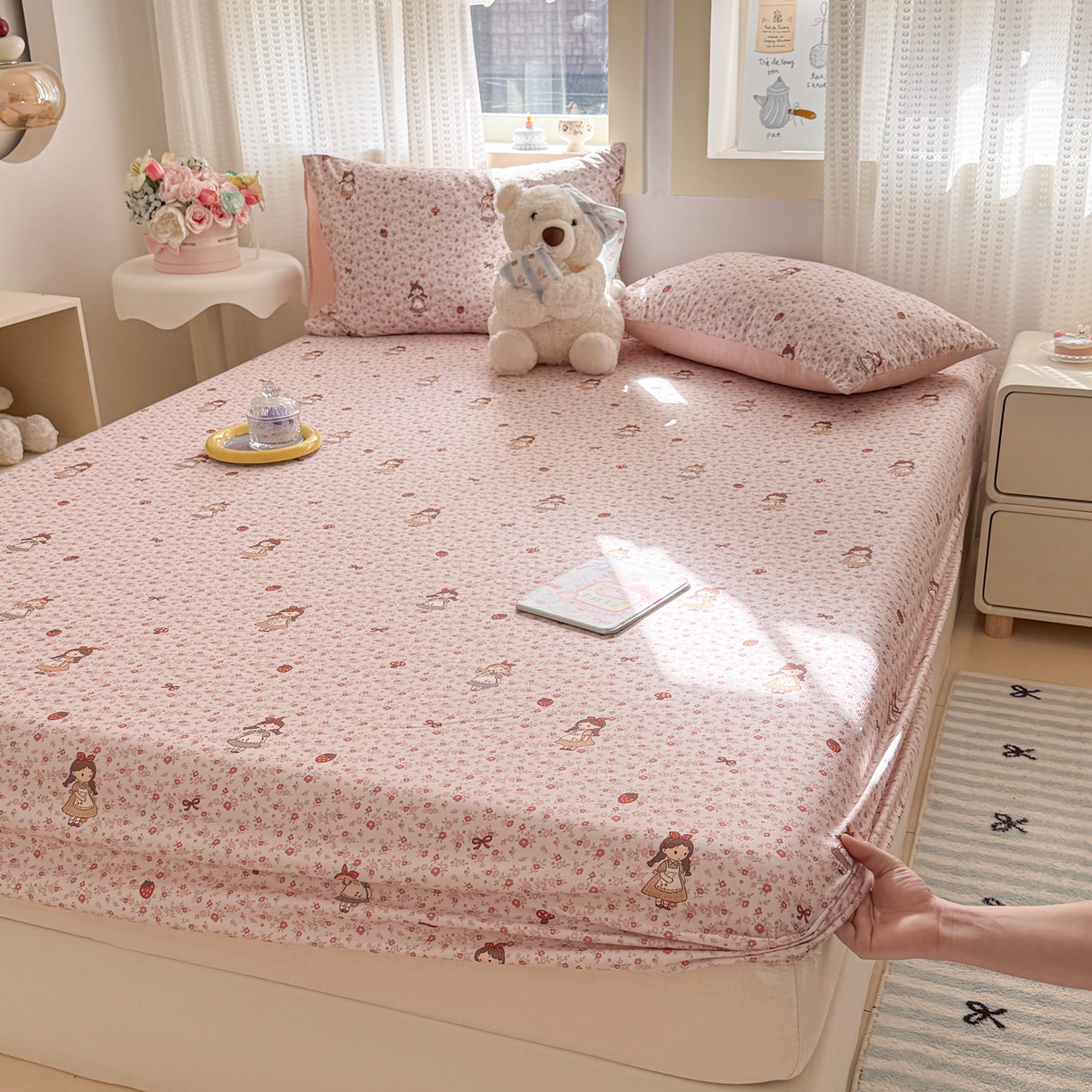 91家纺网 家纺一手货源 找家纺 丽美人家纺 2026新款A类柔软双层皱皱纱印花单床笠床笠单件 玛丽