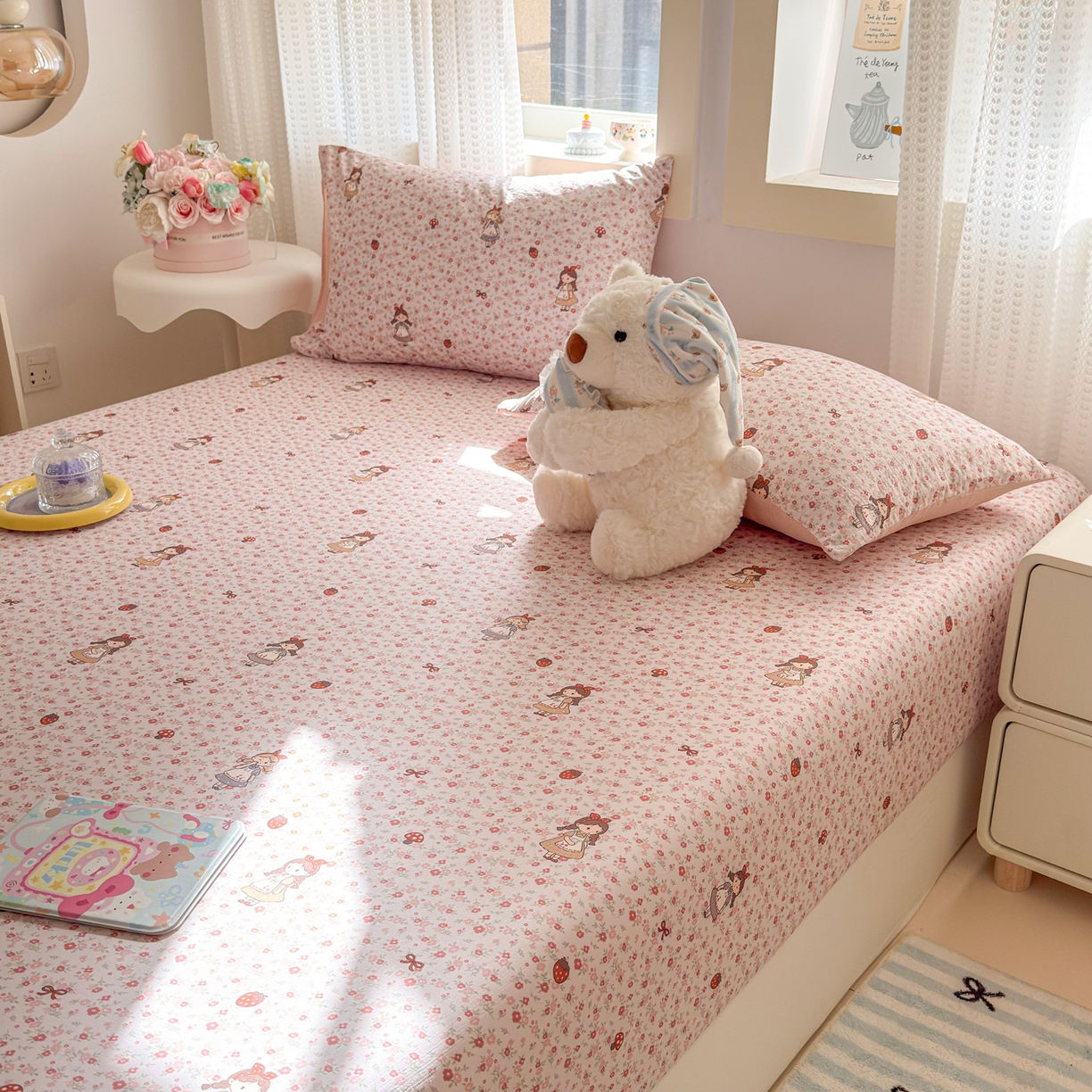 91家纺网 家纺一手货源 找家纺 丽美人家纺 2026新款A类柔软双层皱皱纱印花单床笠床笠单件 玛丽