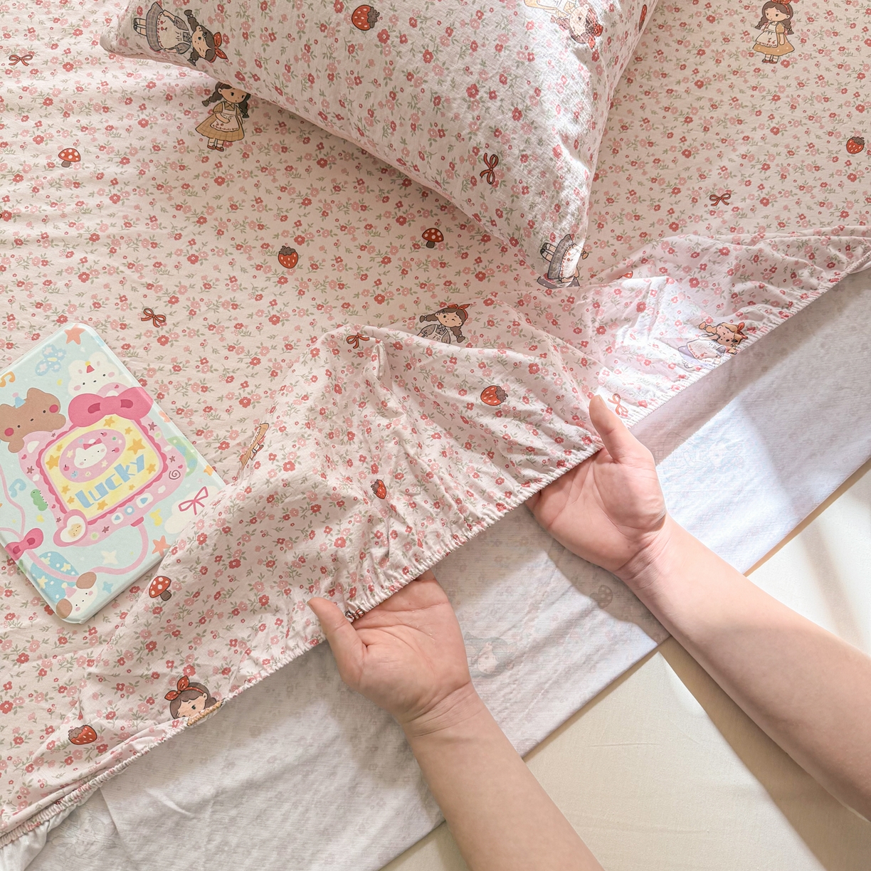 91家纺网 家纺一手货源 找家纺 丽美人家纺 2026新款A类柔软双层皱皱纱印花单床笠床笠单件 玛丽