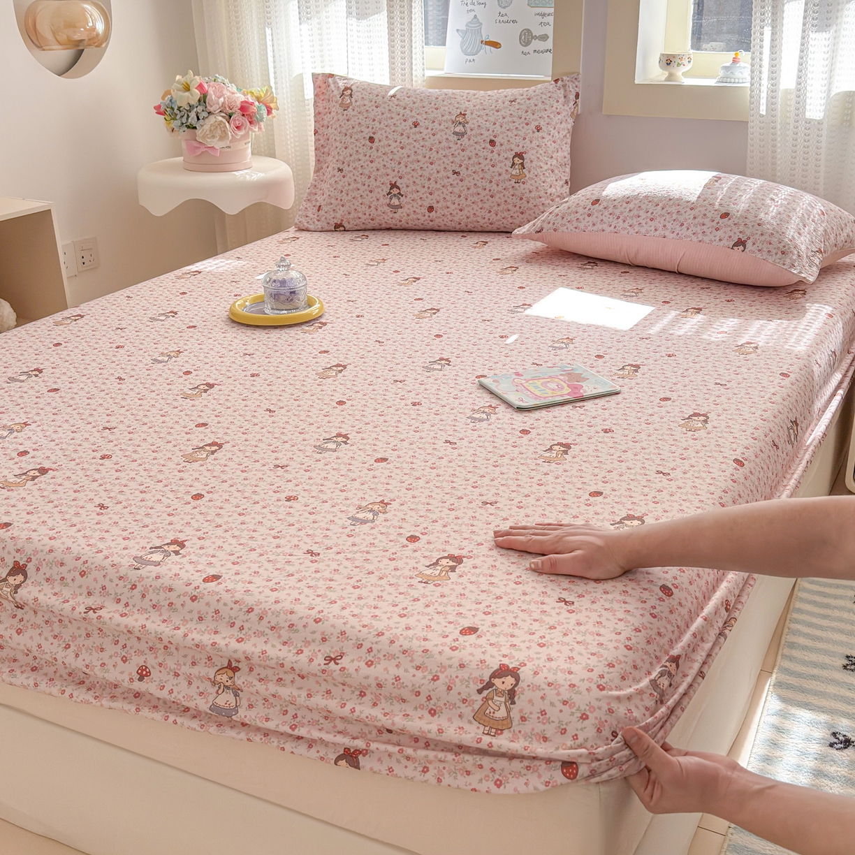 91家纺网 家纺一手货源 找家纺 丽美人家纺 2026新款A类柔软双层皱皱纱印花单床笠床笠单件 玛丽