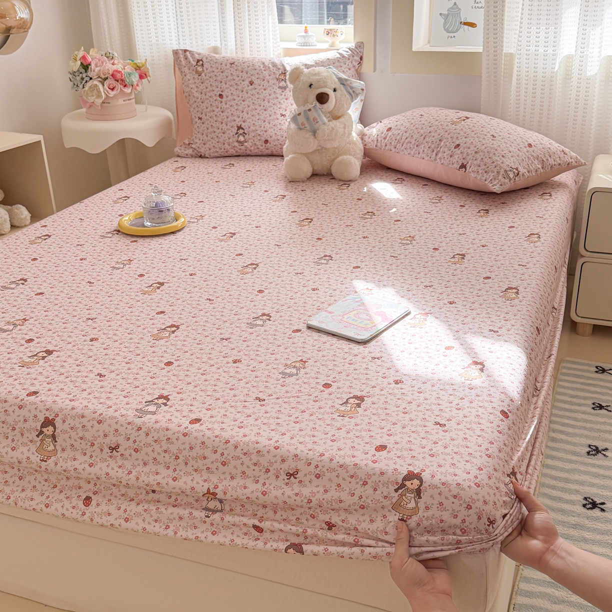 91家纺网 家纺一手货源 找家纺 丽美人家纺 2026新款A类柔软双层皱皱纱印花单床笠床笠单件 玛丽