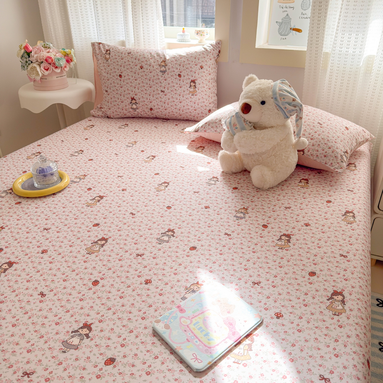 91家纺网 家纺一手货源 找家纺 丽美人家纺 2026新款A类柔软双层皱皱纱印花单床笠床笠单件 玛丽