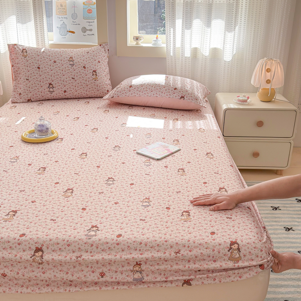 91家纺网 家纺一手货源 找家纺 丽美人家纺 2026新款A类柔软双层皱皱纱印花单床笠床笠单件 玛丽