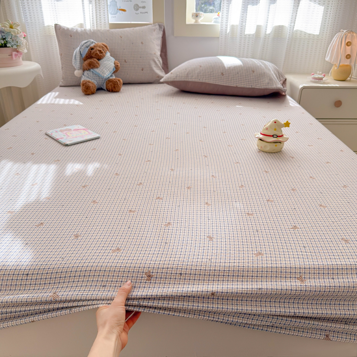 91家纺网 家纺一手货源 找家纺 丽美人家纺 2026新款A类柔软双层皱皱纱印花单床笠床笠单件 柔格小狗