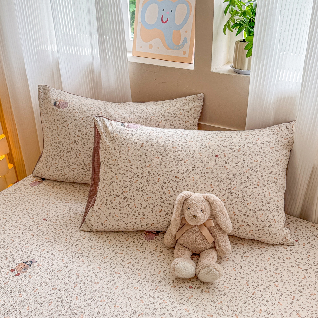 91家纺网 家纺一手货源 找家纺 丽美人家纺 2026新款A类柔软双层皱皱纱印花单床笠床笠单件 时光