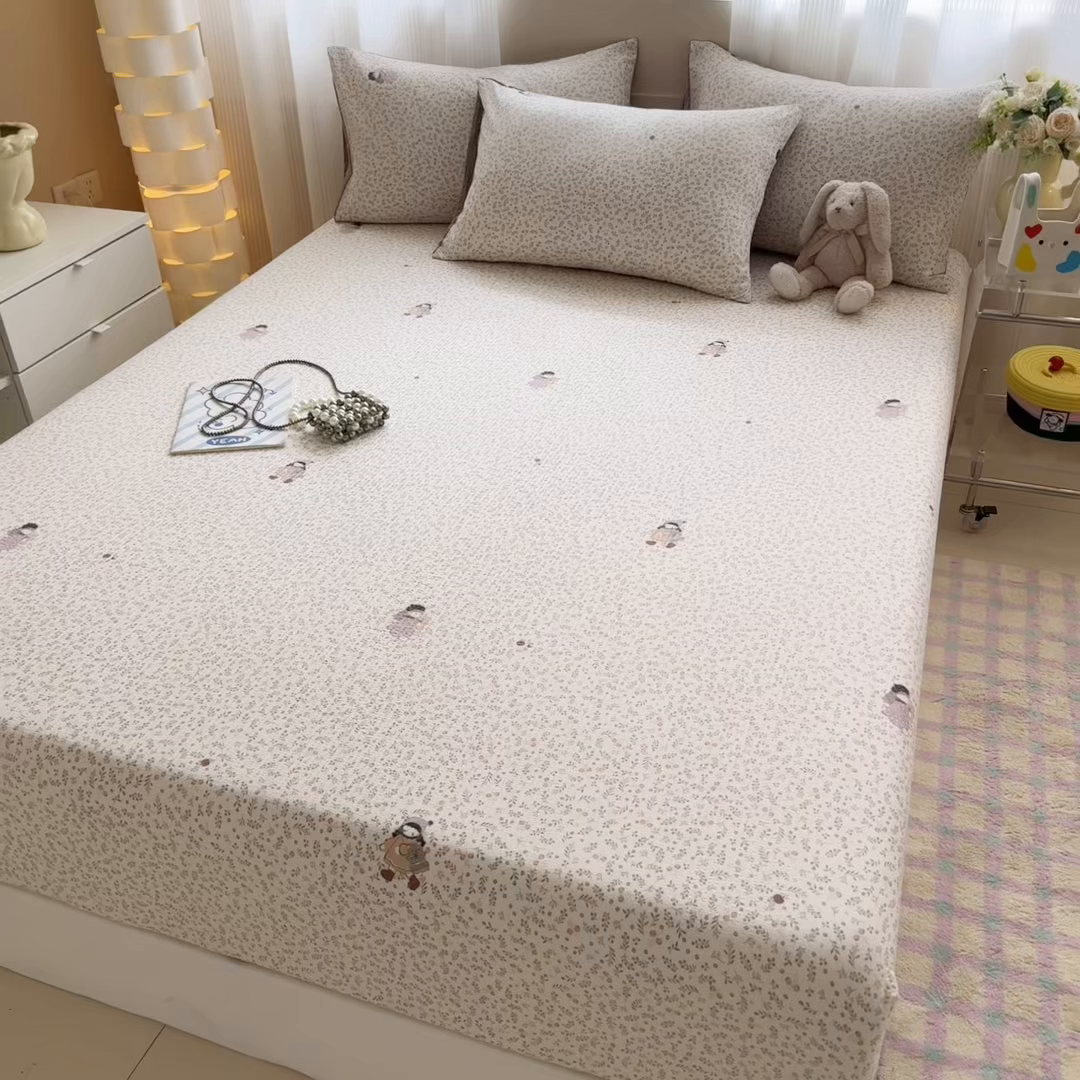 91家纺网 家纺一手货源 找家纺 丽美人家纺 2026新款A类柔软双层皱皱纱印花单床笠床笠单件 时光