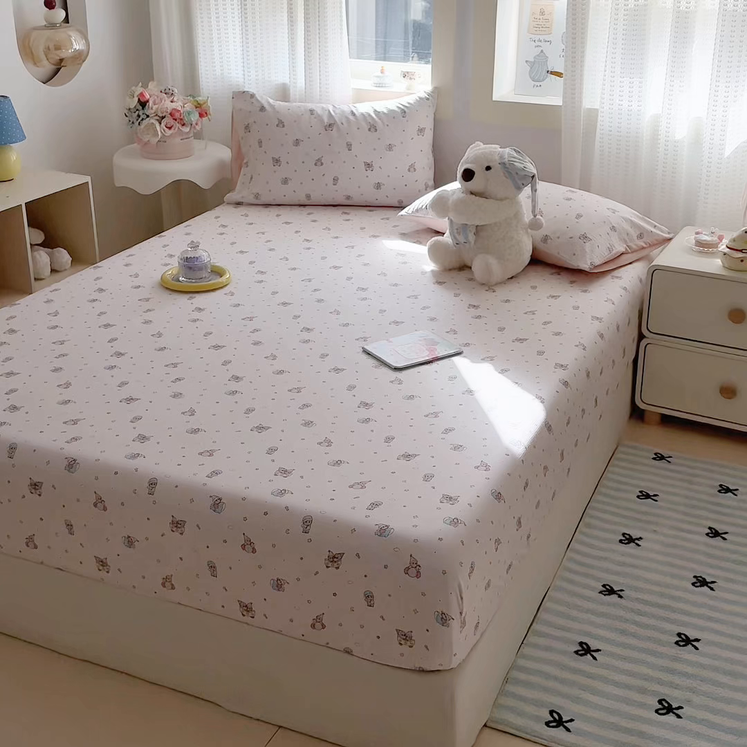 91家纺网 家纺一手货源 找家纺 丽美人家纺 2026新款A类柔软双层皱皱纱印花单床笠床笠单件 云间童梦