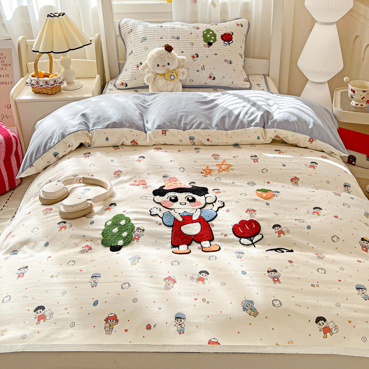 91家纺网 家纺一手货源 找家纺 富米莱单品馆 2026新款仿棉小清新夹棉毛巾绣四季通用学生薄款床垫床褥三件套一跑量款 小新日记