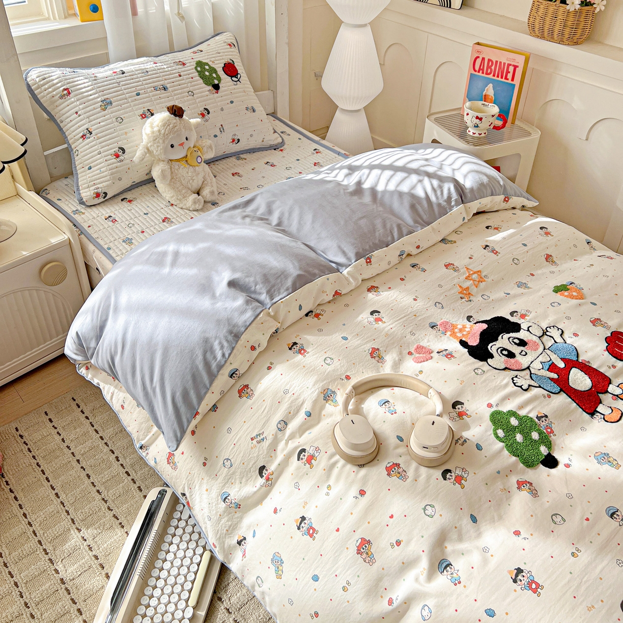 富米莱单品馆 2026新款仿棉小清新夹棉毛巾绣四季通用学生薄款床垫床褥三件套一跑量款 小新日记