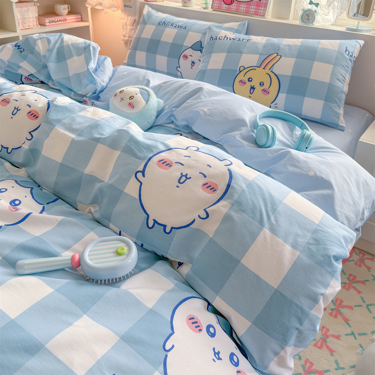 91家纺网 家纺一手货源 找家纺 名兮家居 2026新款全棉13372正版授权经典奥特曼四件套【含防伪标】 格子吉伊卡哇