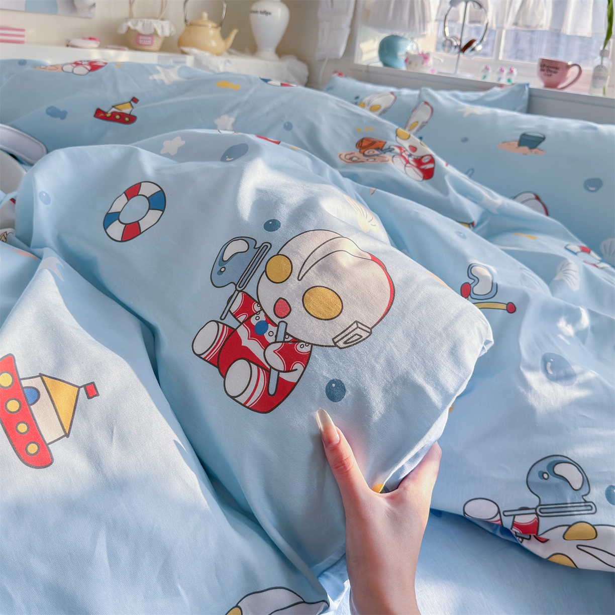 91家纺网 家纺一手货源 找家纺 名兮家居 2026新款全棉13372正版授权经典奥特曼四件套【含防伪标】 假日奥特曼