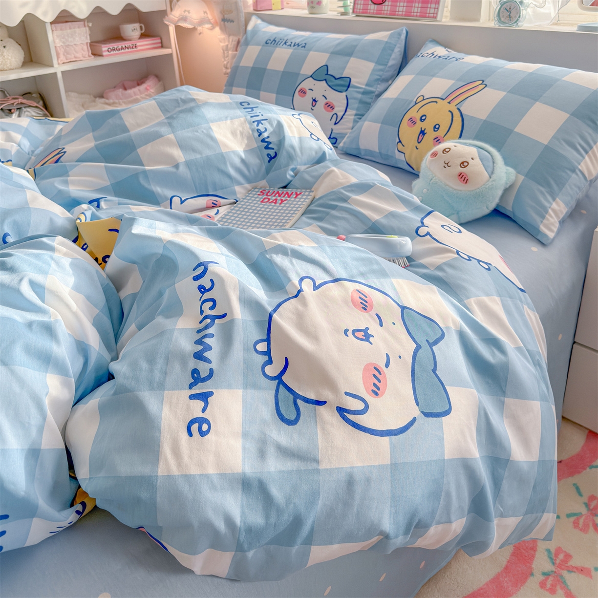 91家纺网 家纺一手货源 找家纺 名兮家居 2026新款全棉13372正版授权经典奥特曼四件套【含防伪标】 格子吉伊卡哇