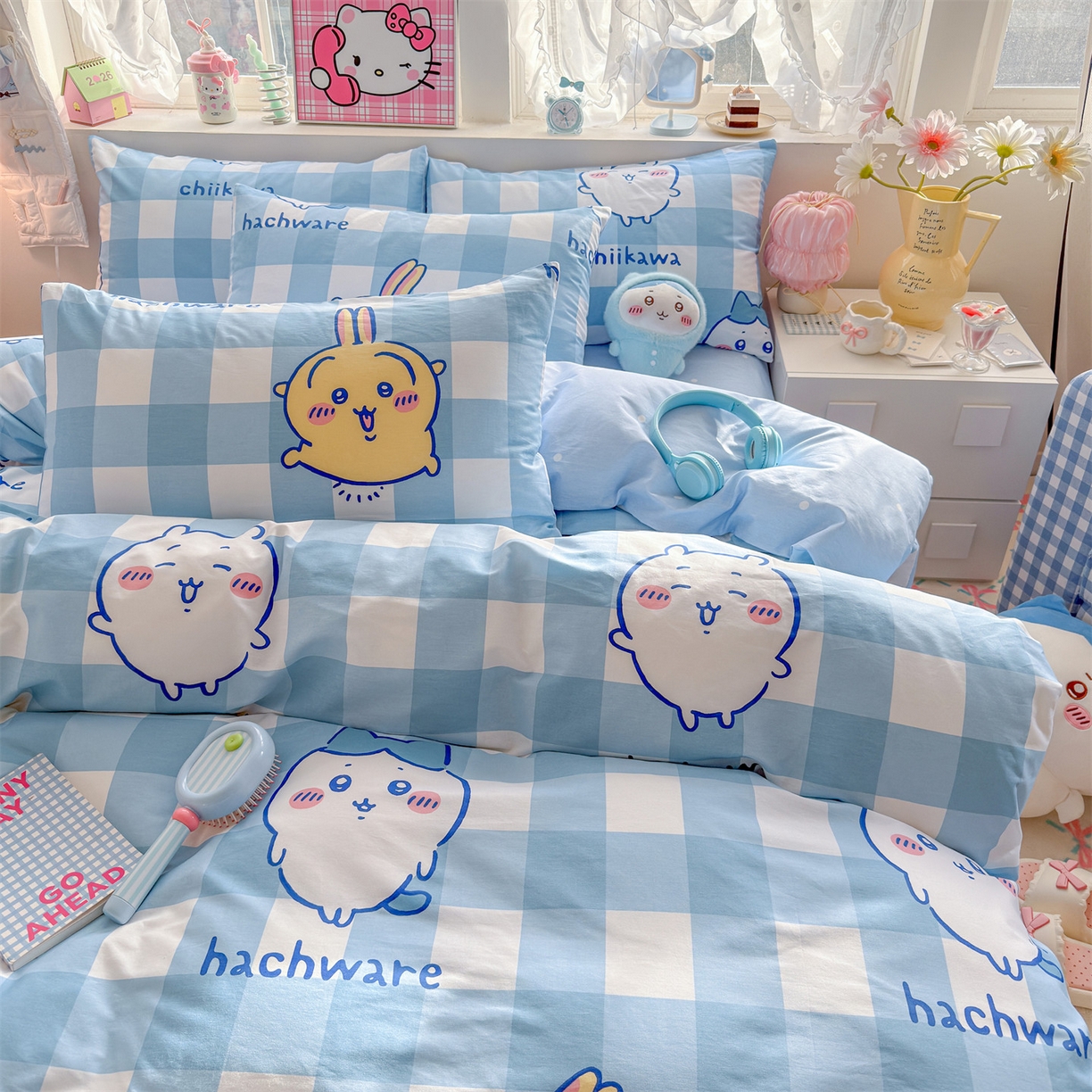 91家纺网 家纺一手货源 找家纺 名兮家居 2026新款全棉13372正版授权经典奥特曼四件套【含防伪标】 格子吉伊卡哇