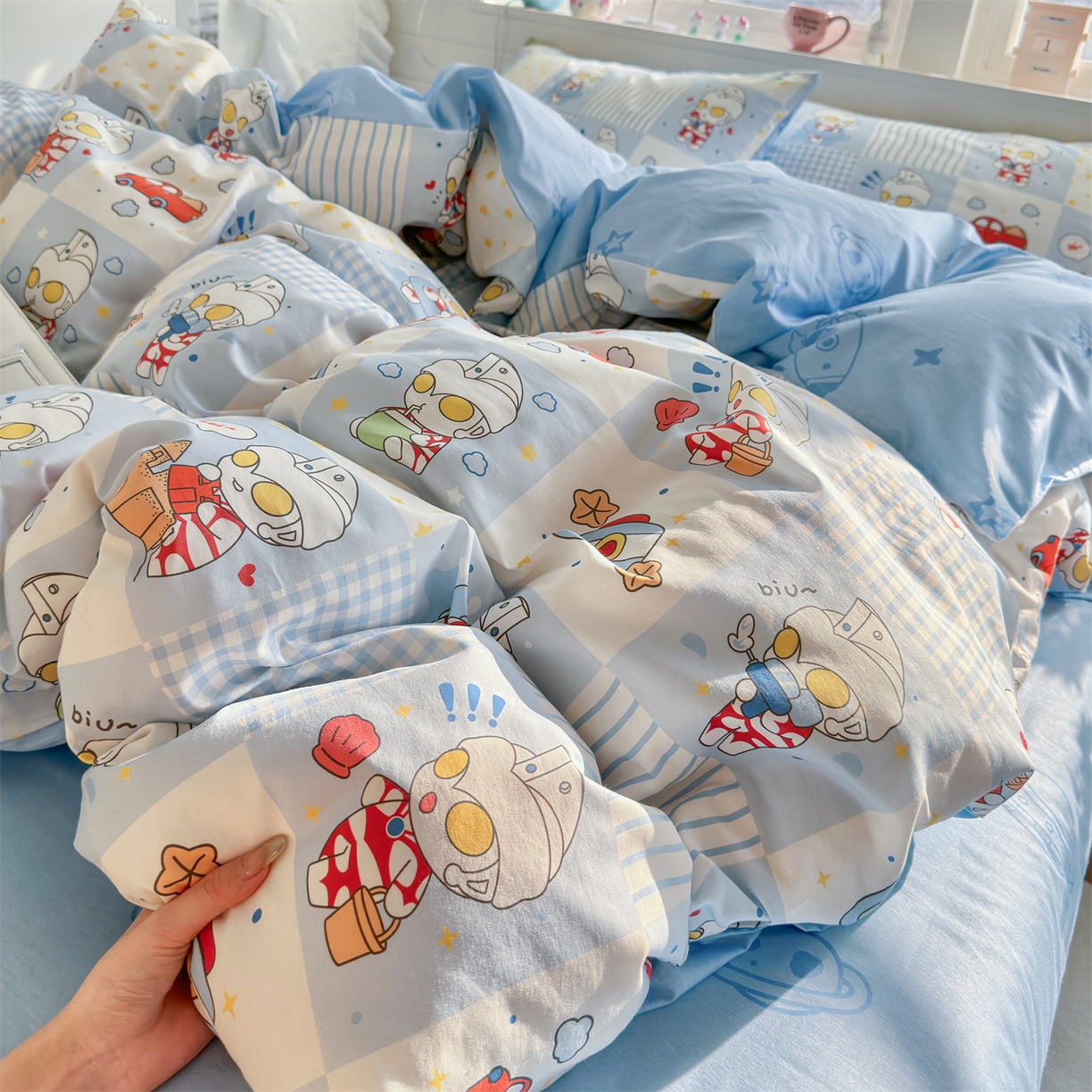 91家纺网 家纺一手货源 找家纺 名兮家居 2026新款全棉13372正版授权经典奥特曼四件套【含防伪标】 小小艾斯