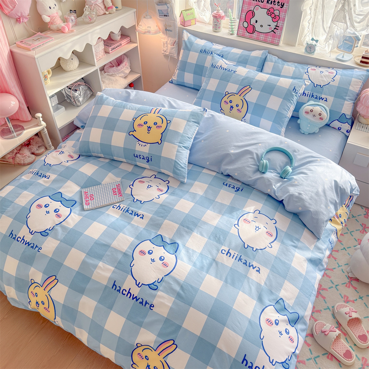 91家纺网 家纺一手货源 找家纺 名兮家居 2026新款全棉13372正版授权经典奥特曼四件套【含防伪标】 格子吉伊卡哇