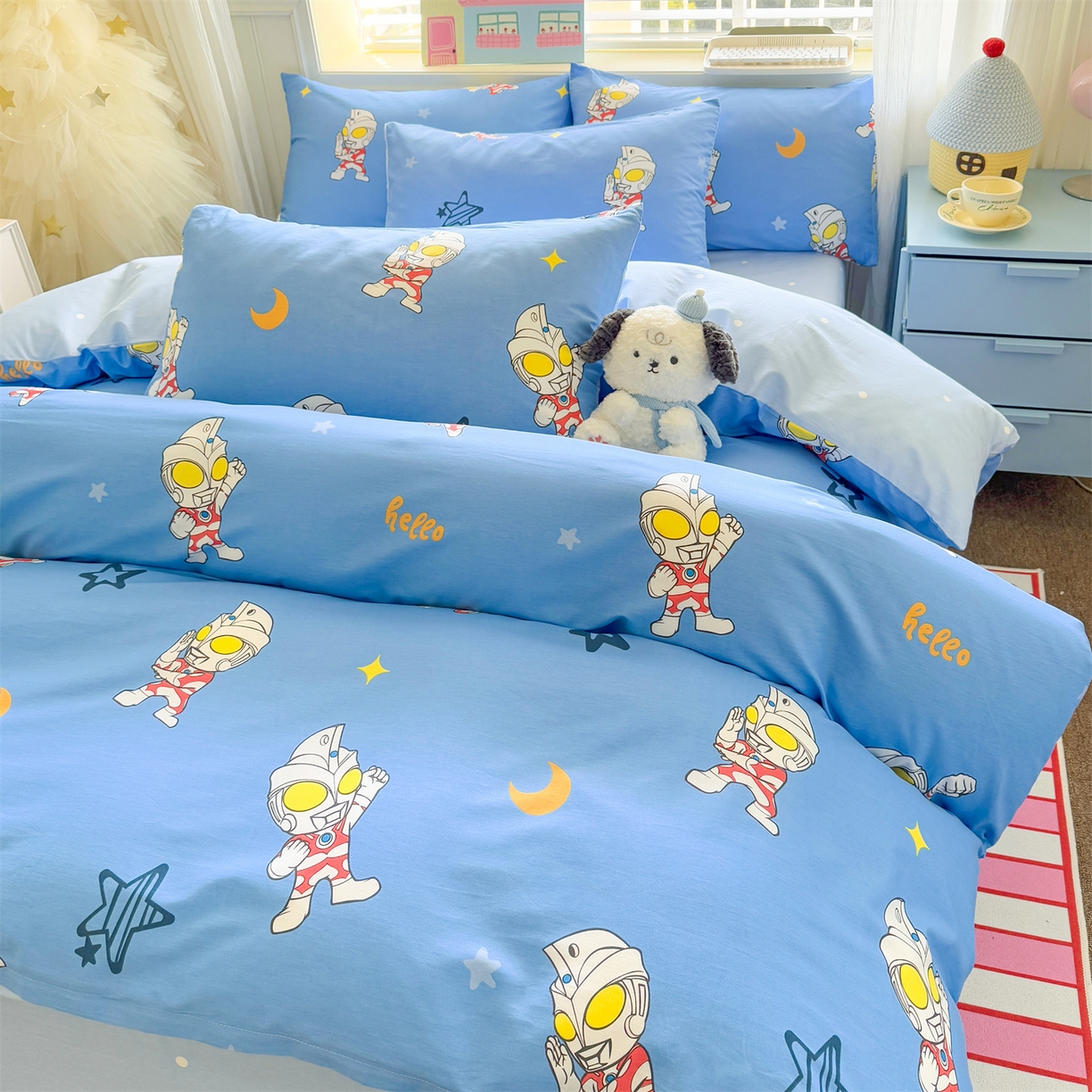 91家纺网 家纺一手货源 找家纺 名兮家居 2026新款全棉13372正版授权经典奥特曼四件套【含防伪标】 艾斯奥特曼