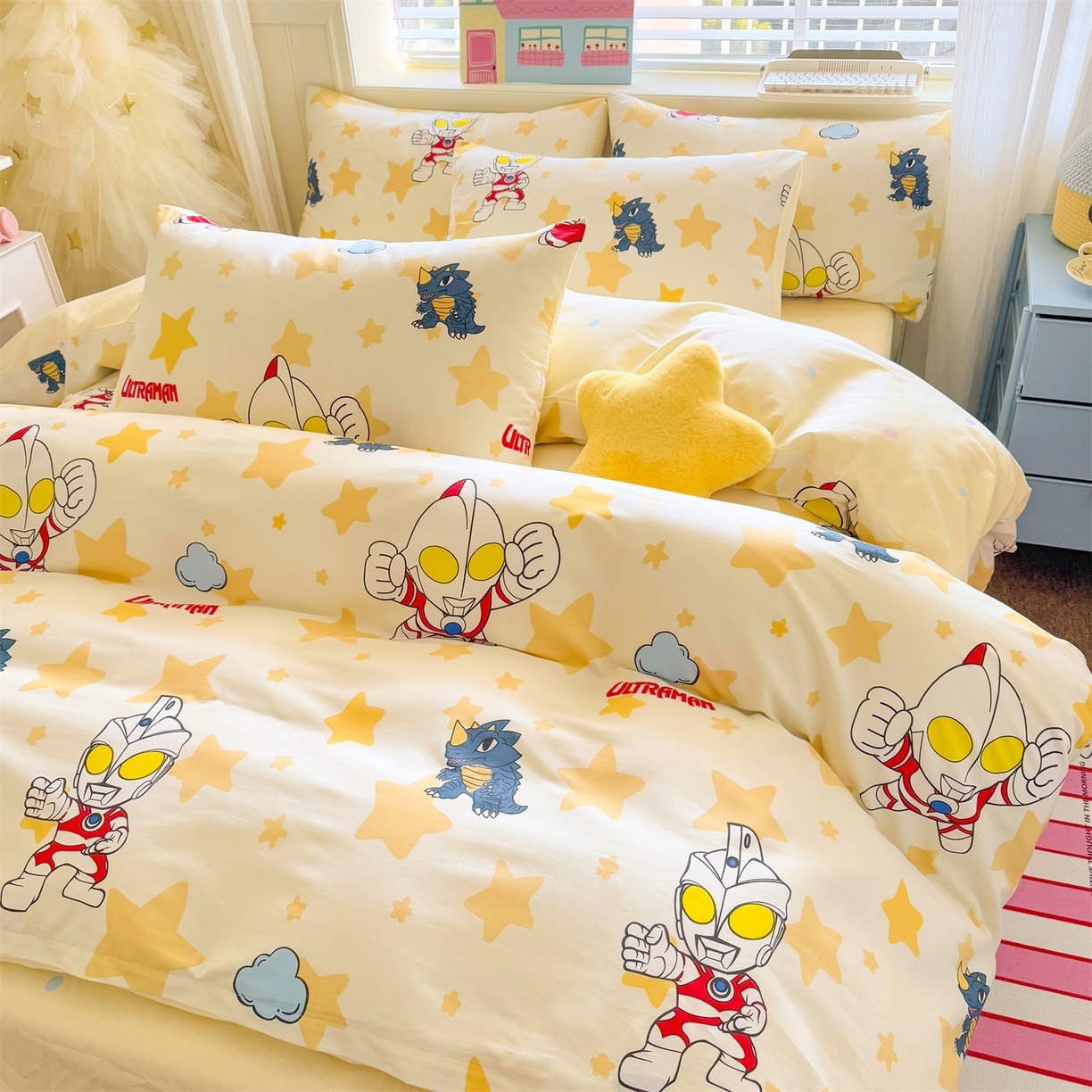 91家纺网 家纺一手货源 找家纺 名兮家居 2026新款全棉13372正版授权经典奥特曼四件套【含防伪标】 星星奥特曼