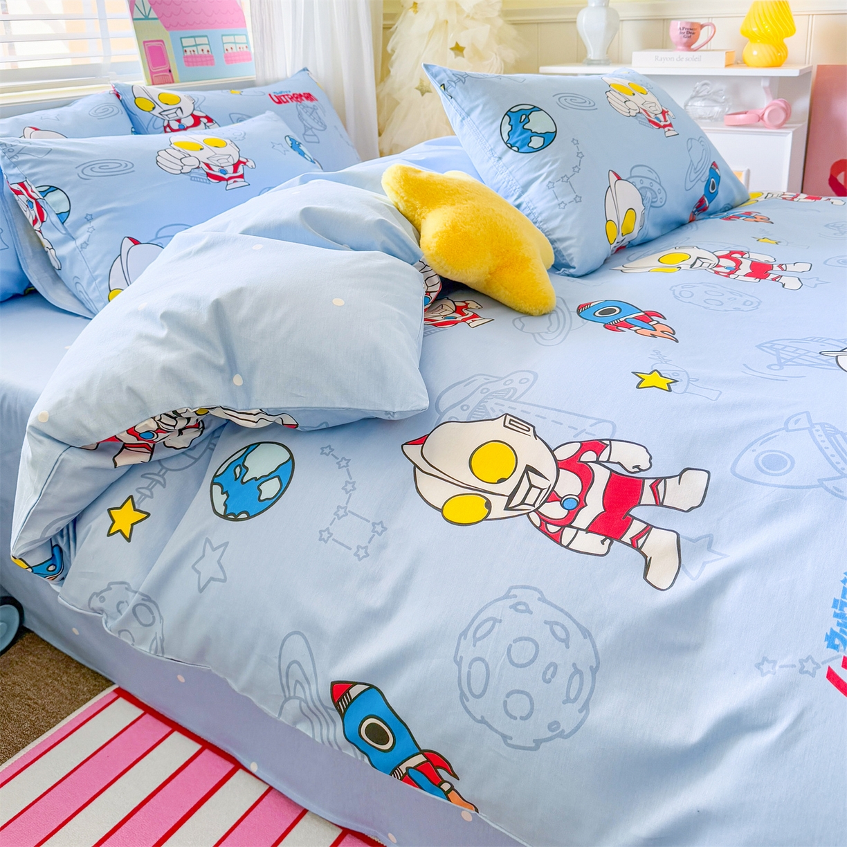 91家纺网 家纺一手货源 找家纺 名兮家居 2026新款全棉13372正版授权经典奥特曼四件套【含防伪标】 太空奥特曼