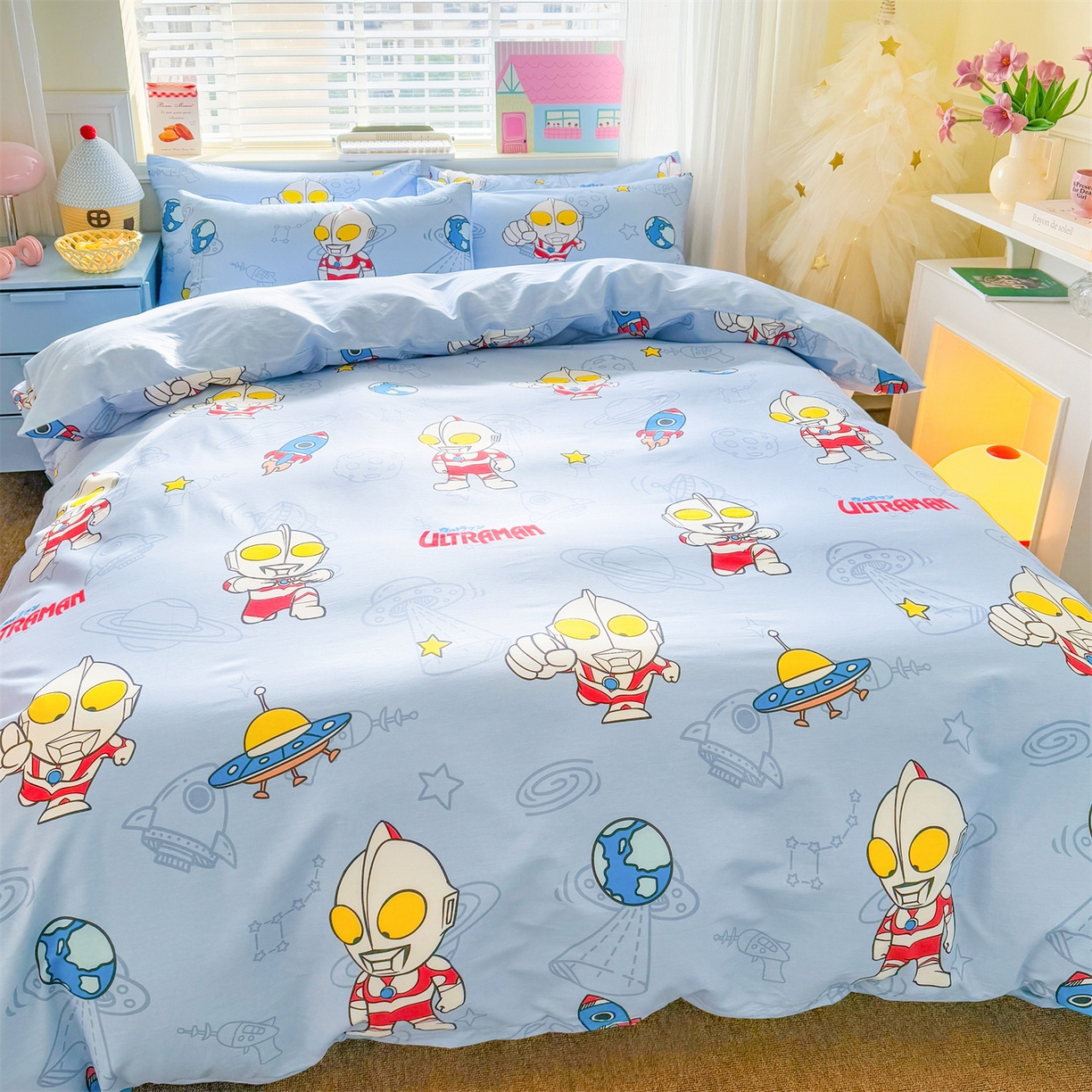 91家纺网 家纺一手货源 找家纺 名兮家居 2026新款全棉13372正版授权经典奥特曼四件套【含防伪标】 太空奥特曼