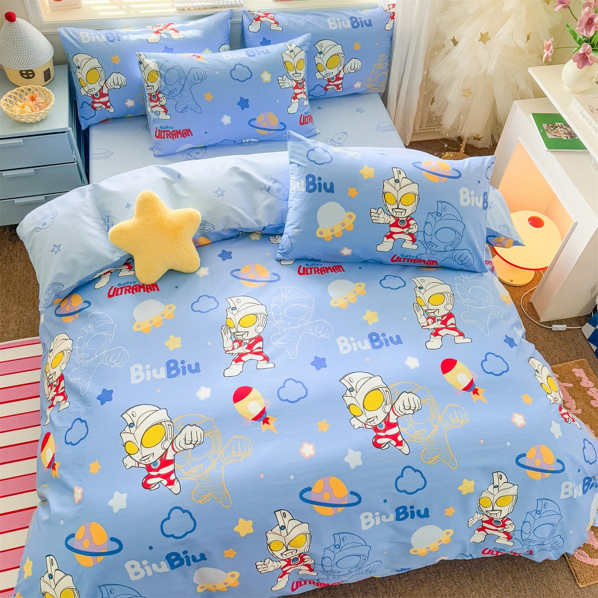 91家纺网 家纺一手货源 找家纺 名兮家居 2026新款全棉13372正版授权经典奥特曼四件套【含防伪标】 光线王子