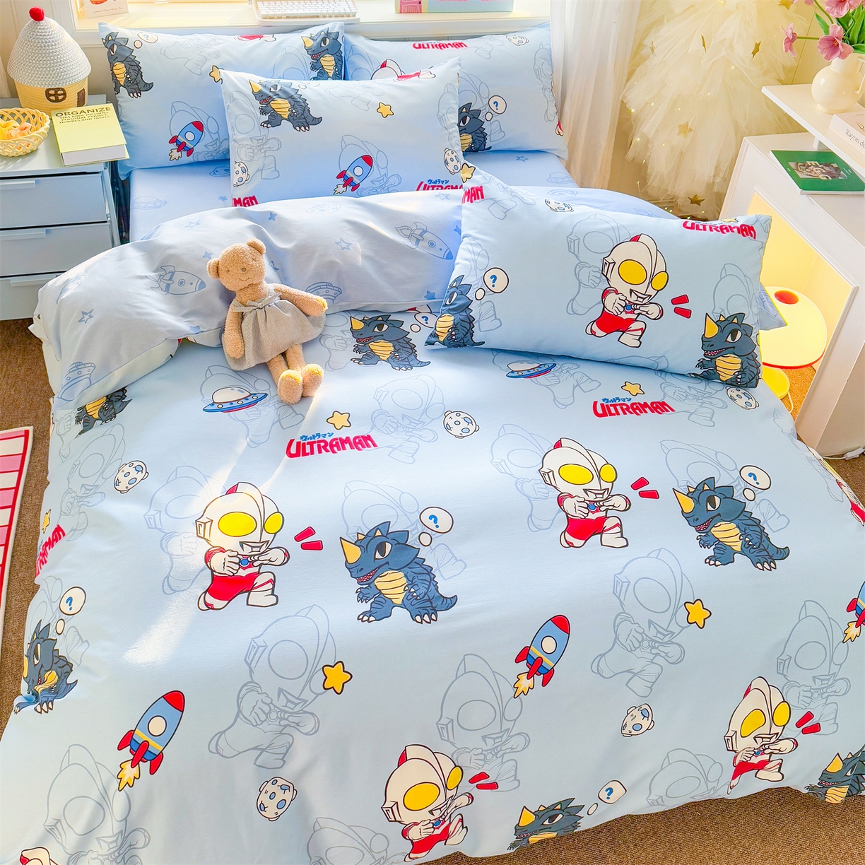 91家纺网 家纺一手货源 找家纺 名兮家居 2026新款全棉13372正版授权经典奥特曼四件套【含防伪标】 奥特勇士