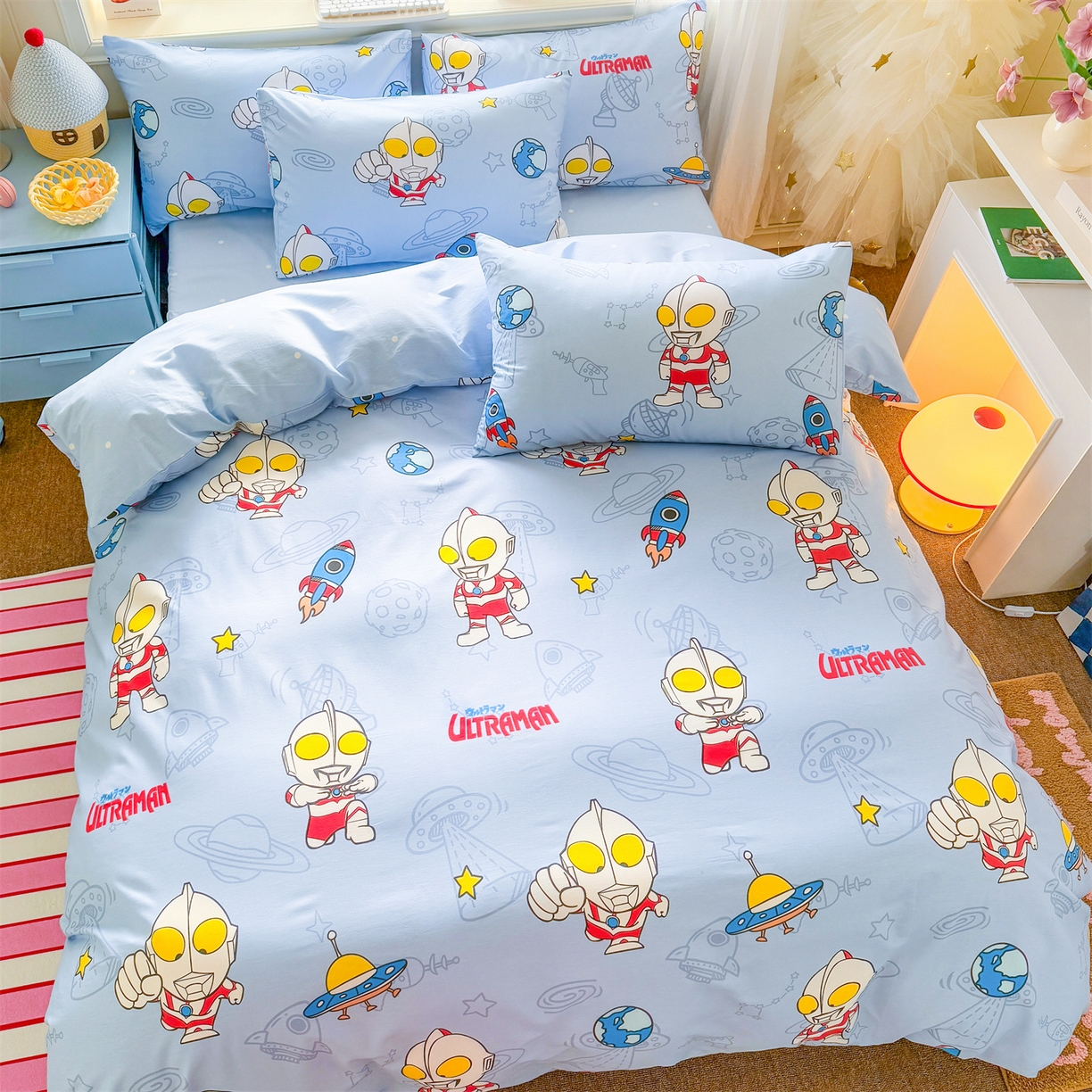 91家纺网 家纺一手货源 找家纺 名兮家居 2026新款全棉13372正版授权经典奥特曼四件套【含防伪标】 太空奥特曼