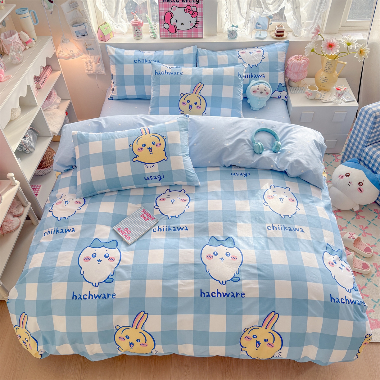 91家纺网 家纺一手货源 找家纺 名兮家居 2026新款全棉13372正版授权经典奥特曼四件套【含防伪标】 格子吉伊卡哇