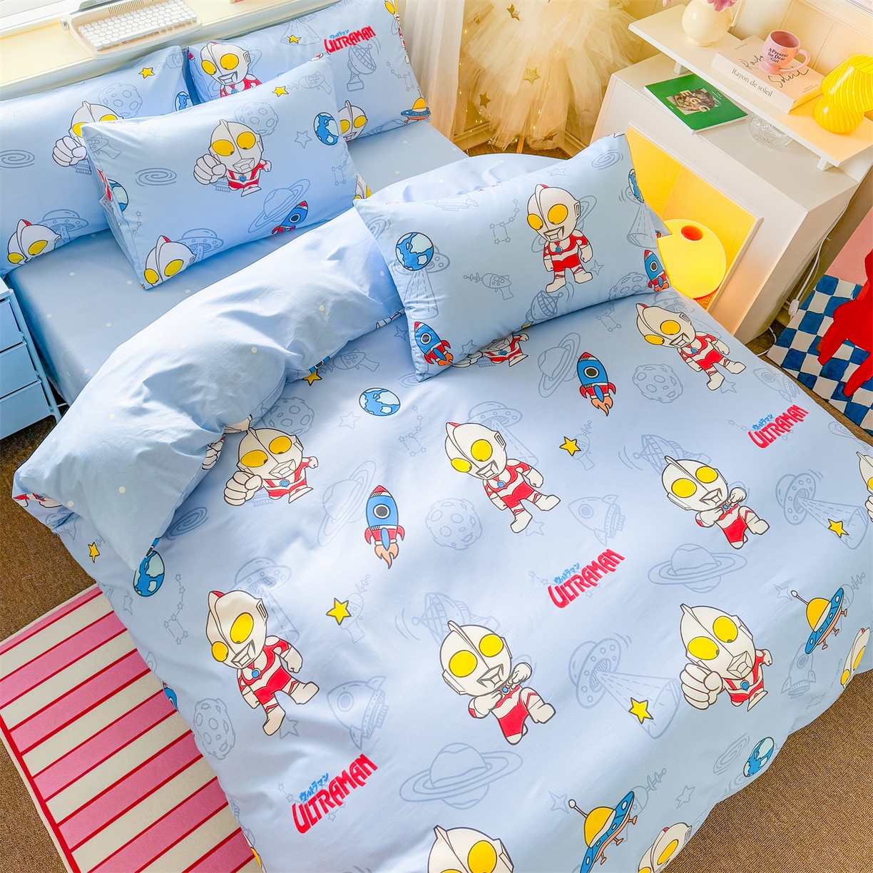 91家纺网 家纺一手货源 找家纺 名兮家居 2026新款全棉13372正版授权经典奥特曼四件套【含防伪标】 太空奥特曼