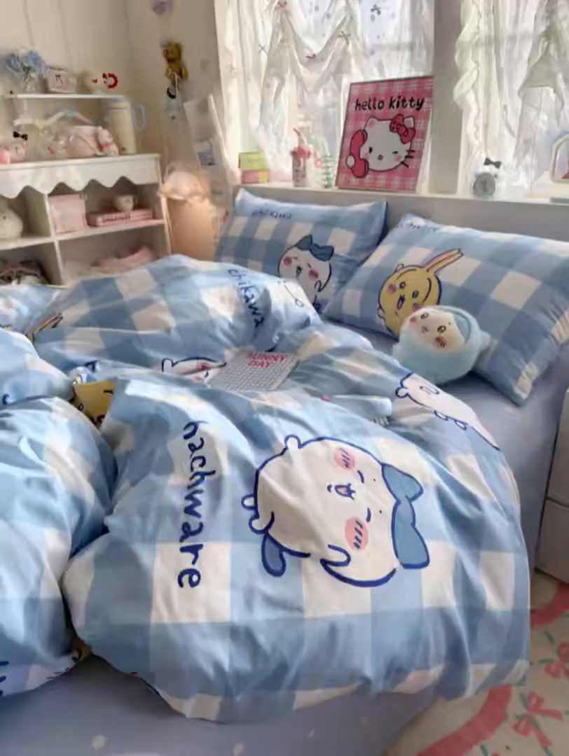 91家纺网 家纺一手货源 找家纺 名兮家居 2026新款全棉13372正版授权经典奥特曼四件套【含防伪标】 格子吉伊卡哇