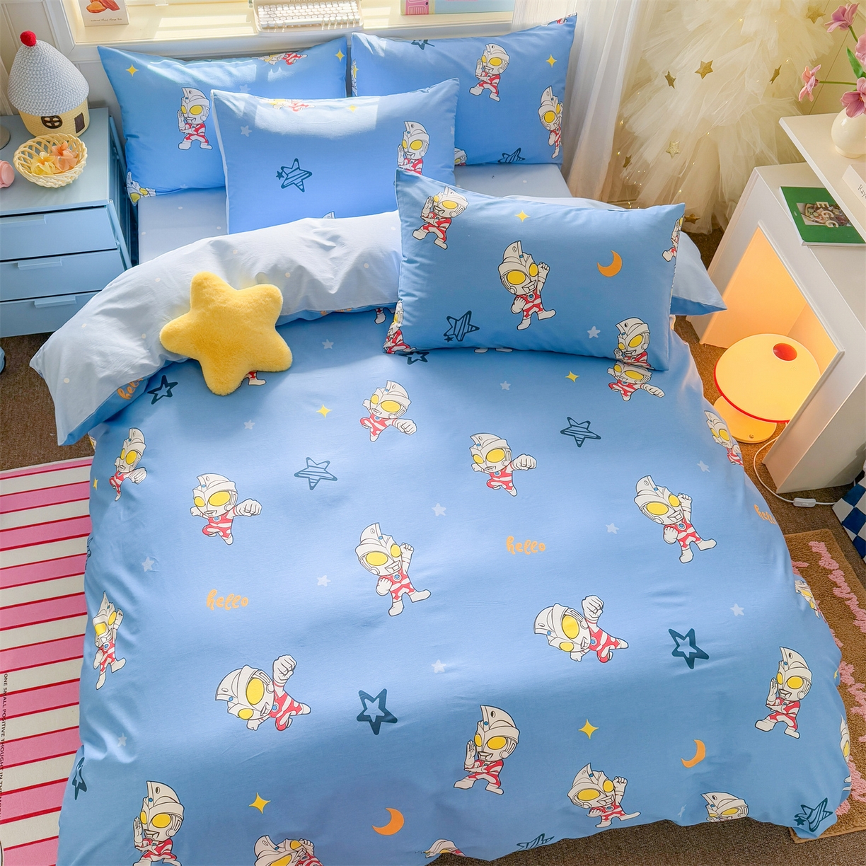 91家纺网 家纺一手货源 找家纺 名兮家居 2026新款全棉13372正版授权经典奥特曼四件套【含防伪标】 艾斯奥特曼