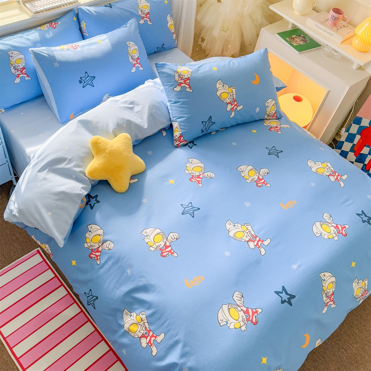 91家纺网 家纺一手货源 找家纺 名兮家居 2026新款全棉13372正版授权经典奥特曼四件套【含防伪标】 艾斯奥特曼