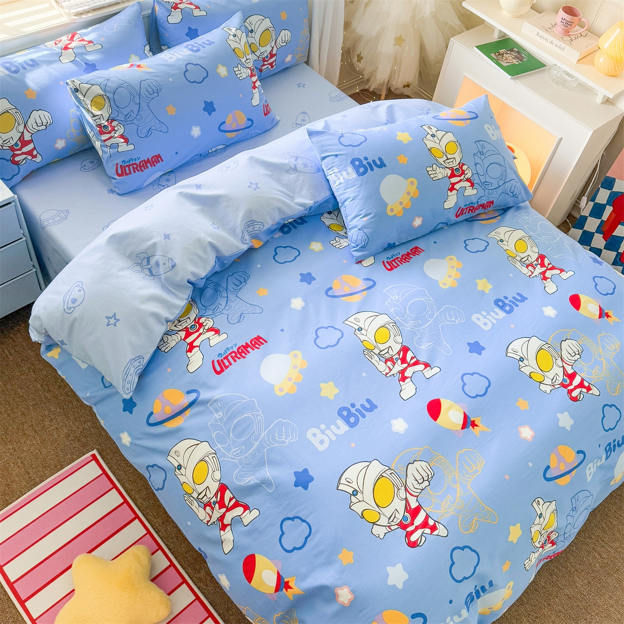 91家纺网 家纺一手货源 找家纺 名兮家居 2026新款全棉13372正版授权经典奥特曼四件套【含防伪标】 光线王子