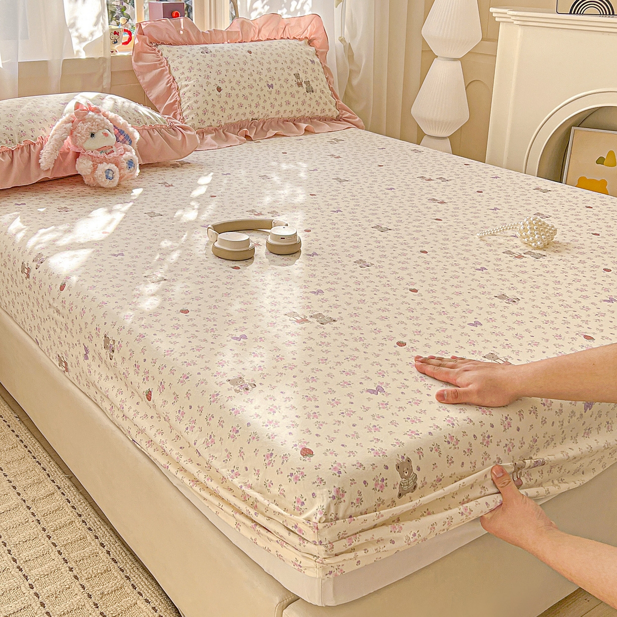 91家纺网 家纺一手货源 找家纺 （总）富米莱单品馆 2026新款古法水洗仿棉床笠席梦思床罩杀床垫防滑罩床套罩床笠三件套