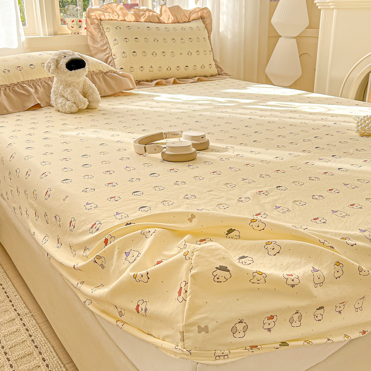 91家纺网 家纺一手货源 找家纺 富米莱单品馆 2026新款古法水洗仿棉床笠席梦思床罩杀床垫防滑罩床套罩床笠三件套 动物世界