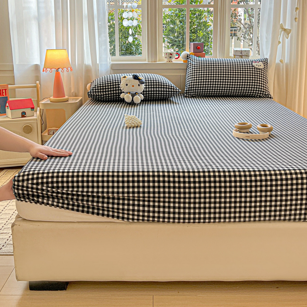 91家纺网 家纺一手货源 找家纺 富米莱单品馆 2026新款古法水洗仿棉床笠席梦思床罩杀床垫防滑罩床套罩床笠三件套 黑格