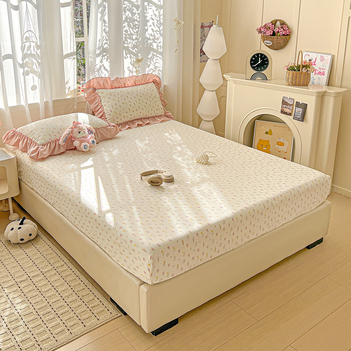 91家纺网 家纺一手货源 找家纺 富米莱单品馆 2026新款古法水洗仿棉床笠席梦思床罩杀床垫防滑罩床套罩床笠三件套 小杏芙