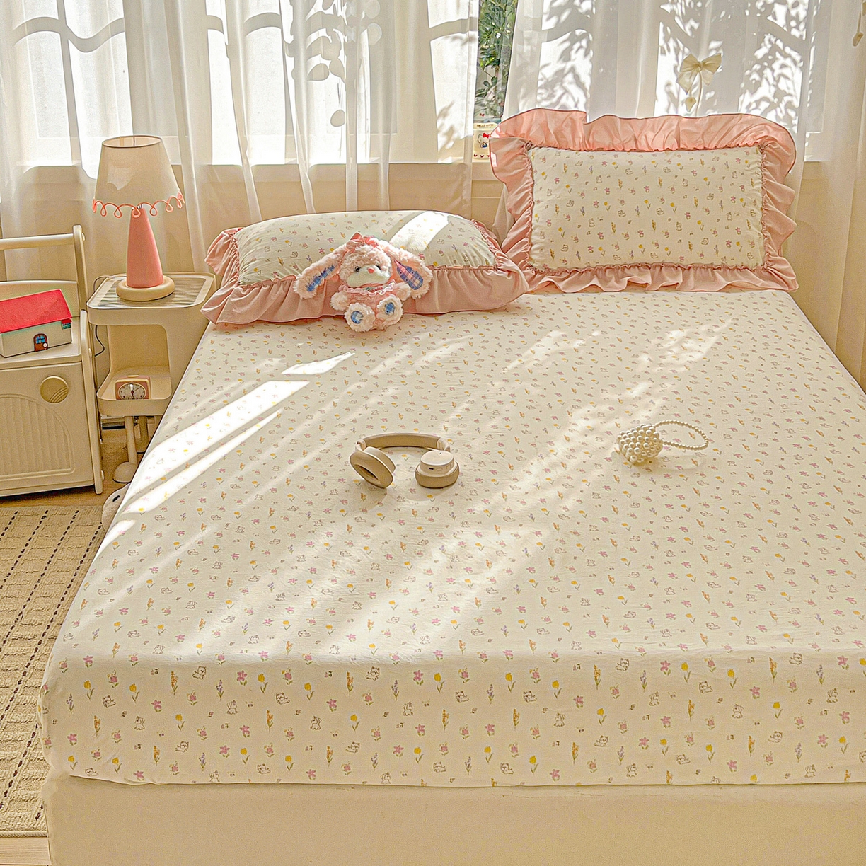 91家纺网 家纺一手货源 找家纺 富米莱单品馆 2026新款古法水洗仿棉床笠席梦思床罩杀床垫防滑罩床套罩床笠三件套 小杏芙