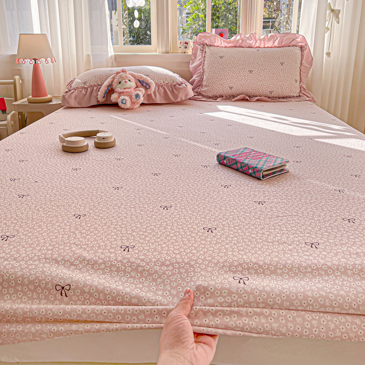 91家纺网 家纺一手货源 找家纺 富米莱单品馆 2026新款古法水洗仿棉床笠席梦思床罩杀床垫防滑罩床套罩床笠三件套 小花粉