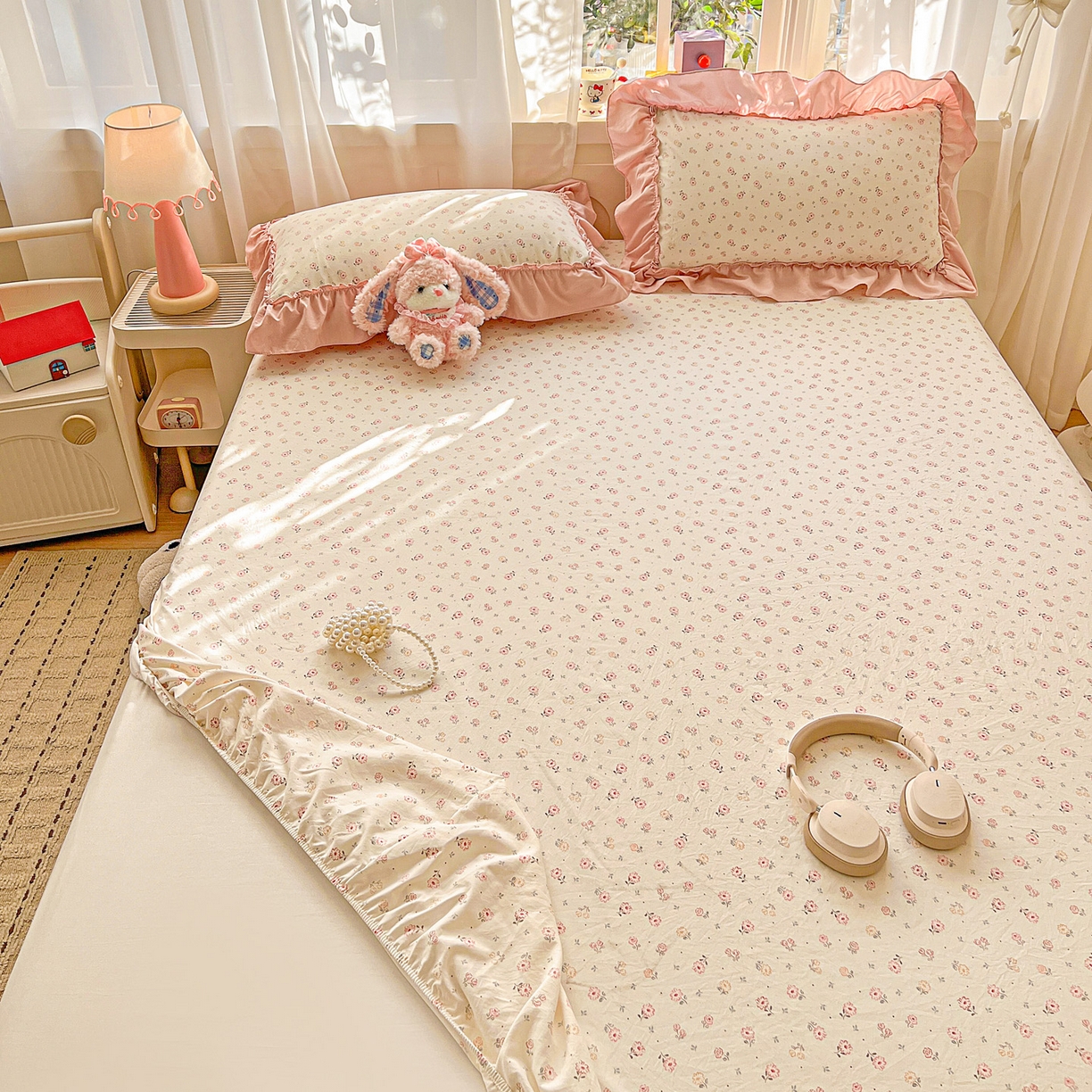 91家纺网 家纺一手货源 找家纺 富米莱单品馆 2026新款古法水洗仿棉床笠席梦思床罩杀床垫防滑罩床套罩床笠三件套 悠悠花香