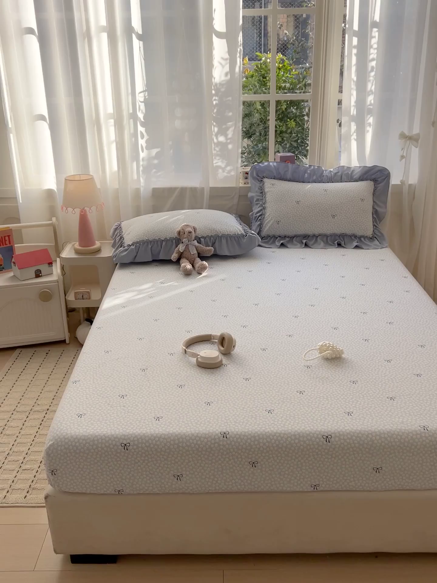 91家纺网 家纺一手货源 找家纺 富米莱单品馆 2026新款古法水洗仿棉床笠席梦思床罩杀床垫防滑罩床套罩床笠三件套 小花蓝