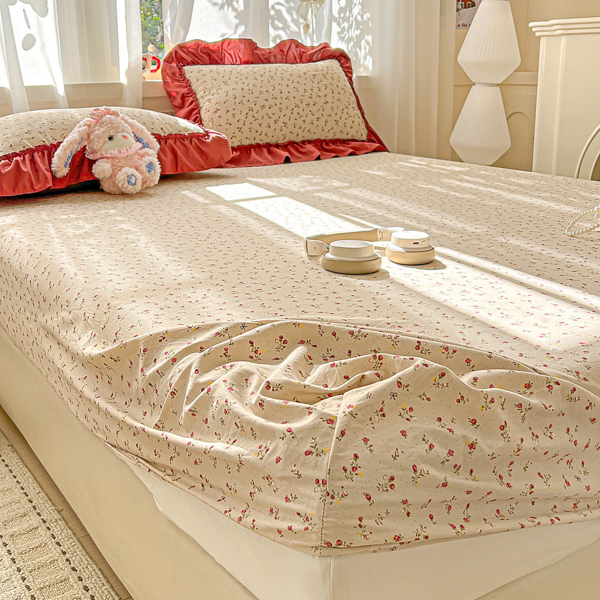 91家纺网 家纺一手货源 找家纺 富米莱单品馆 2026新款古法水洗仿棉床笠席梦思床罩杀床垫防滑罩床套罩床笠三件套 花影