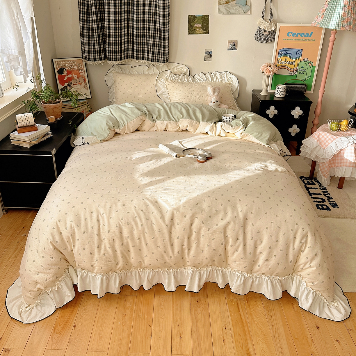 91家纺网 家纺一手货源 找家纺 沐芷 2026 【提供买家秀】公主风法式花边四件套A类古法水洗仿棉床上用品被套 花边梦境-初晴